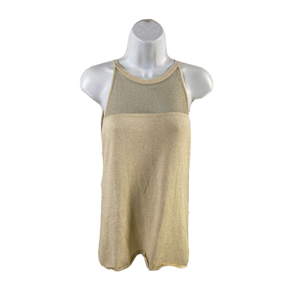 White House Black Market Women's Beige Metallic Sleeveless Sweater - XS
